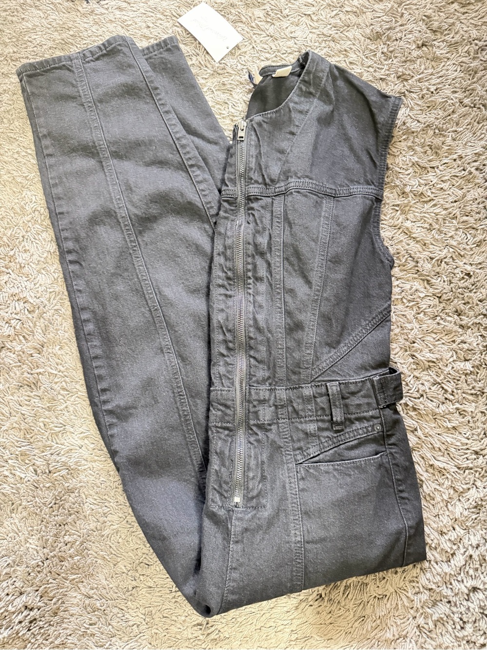 Sleeveless Zip-Front Women's Black Denim Jumpsuit